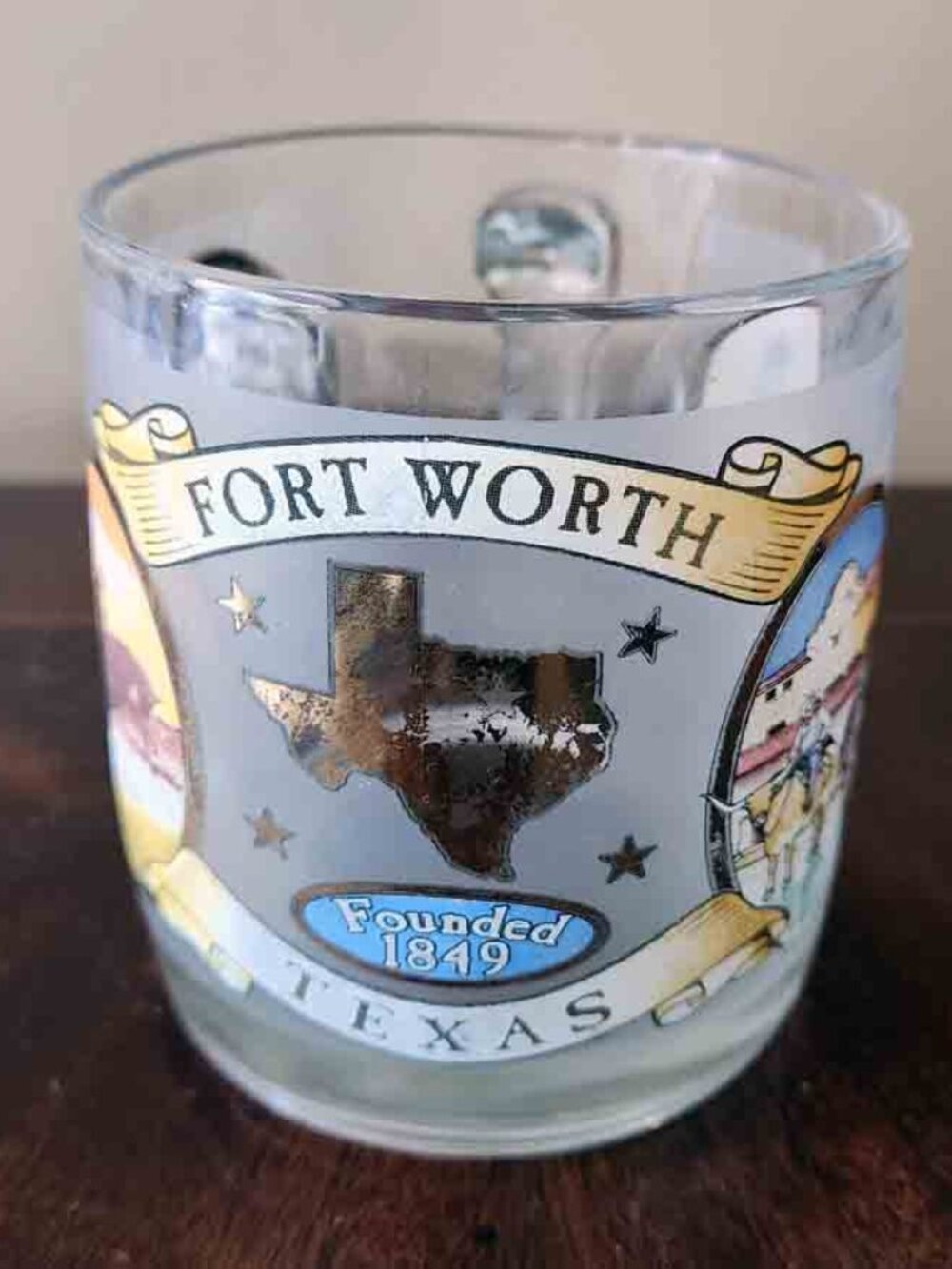 Vintage Frosted Forth Worth Texas Coffee Mug Cup Souvenir Glass